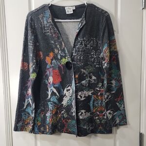 Parsley & Sage Cityscape Cardigan Small